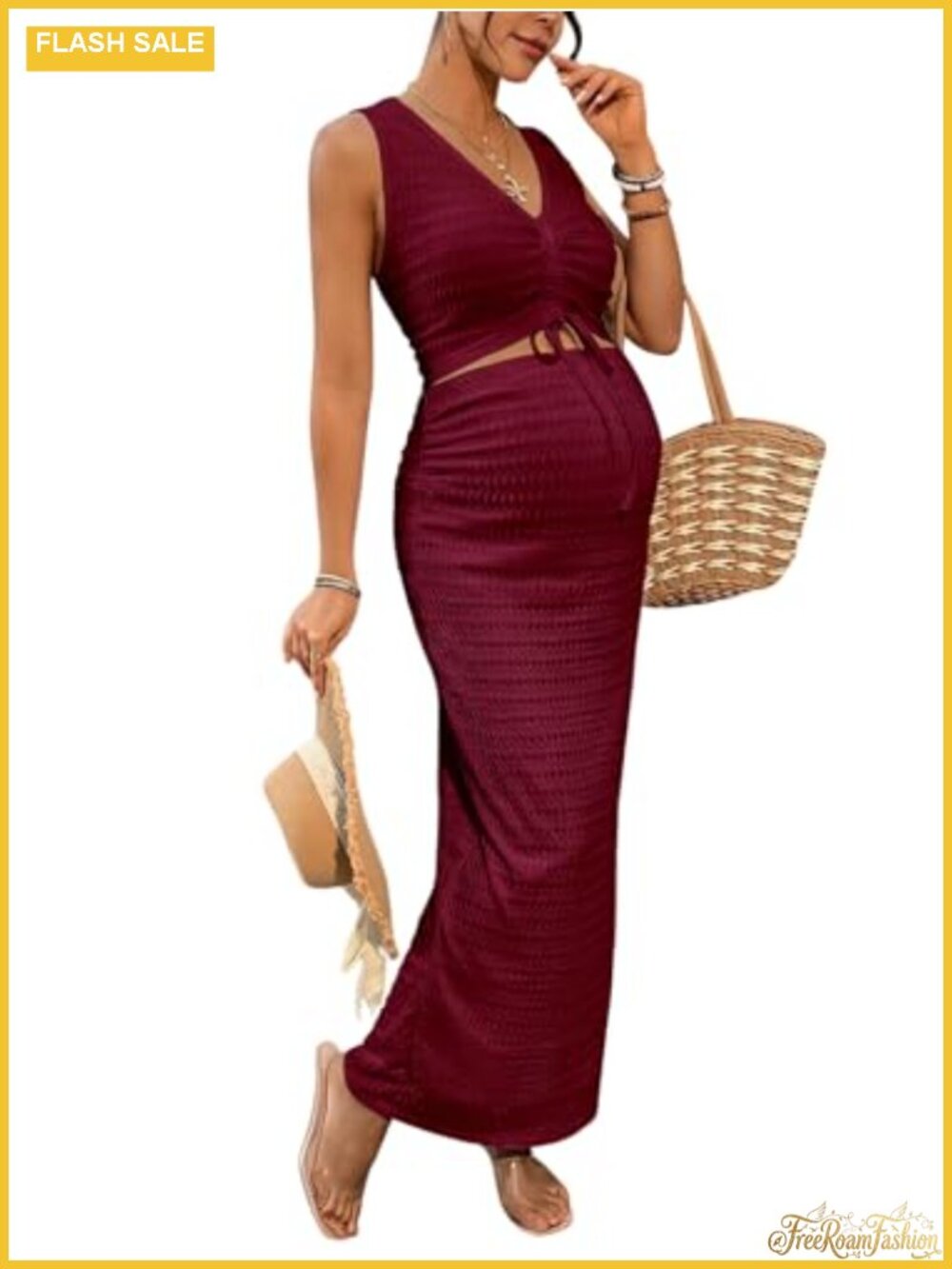 Maternity 2 Piece Outfit Tank Top & Bodycon Maxi Skirt Set